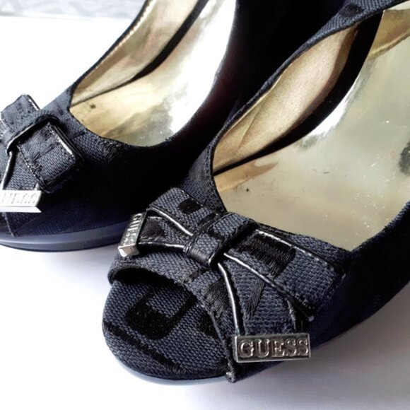 Guess black fabric open back wedge sandal shoe 6 - Picture 5 of 14